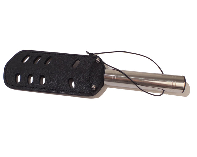 Slotted Leather Spanking Paddle with Steel Handle