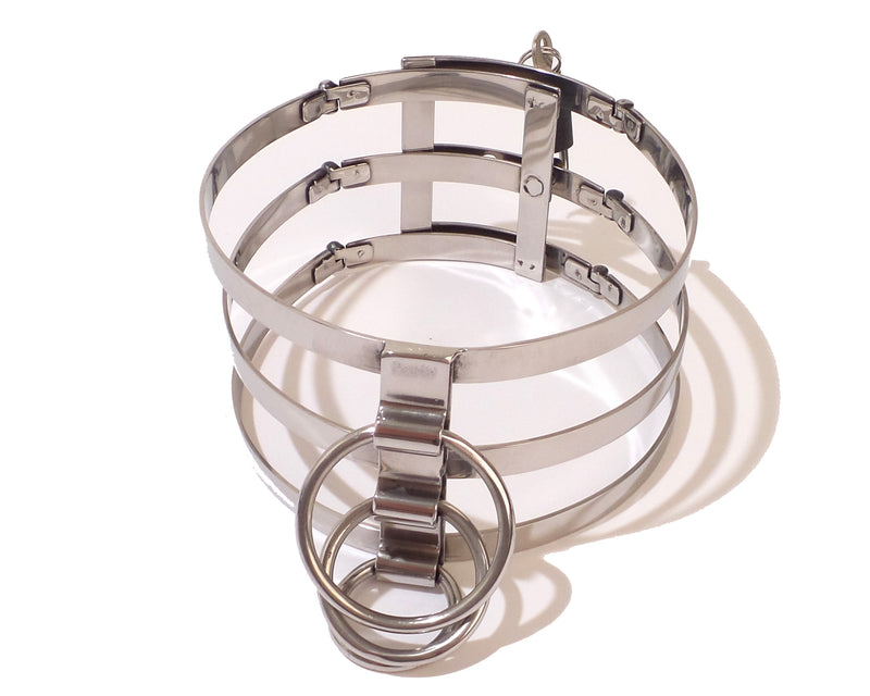 3 Ring Stainless Steel Locking Adjustable BDSM Posture Collar, Neck Cage