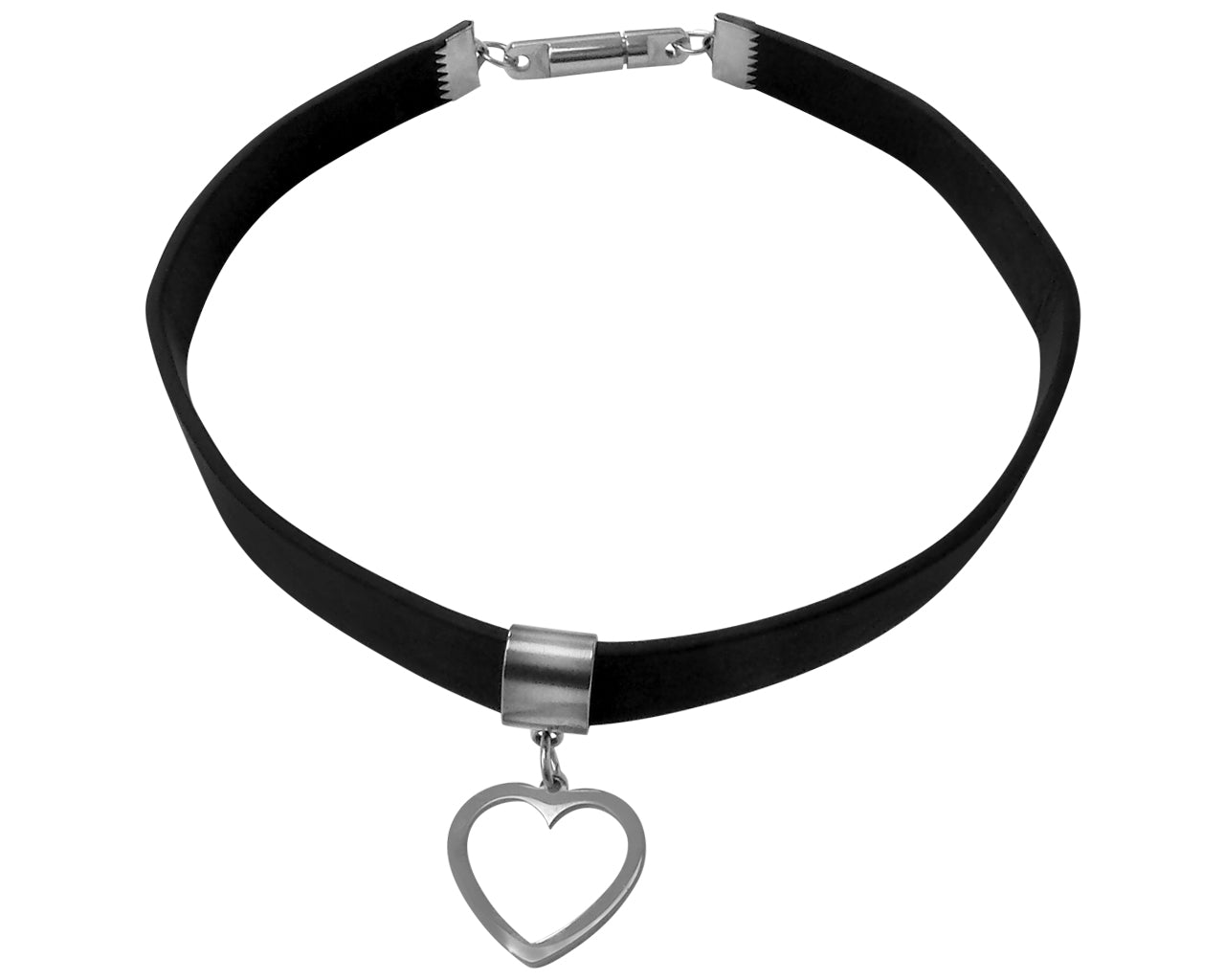Silver Heart | Locking Leather Choker
