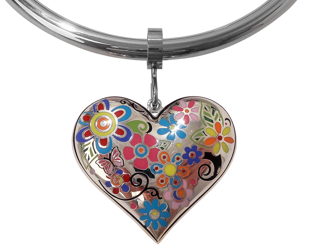 Colorful Heart Pendant with Floral Pattern