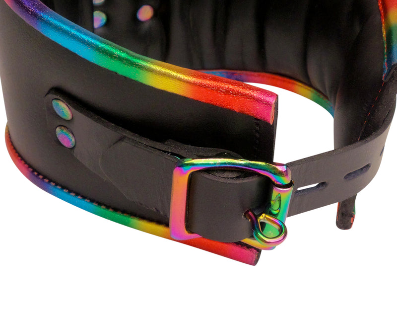 Rainbow Padded Leather Lockable Posture Collar