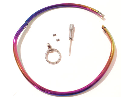 Rainbow Petite 6mm Curved Jewelry Bondage Locking Collar with Single Ring (Multiple Sizes 14"-19") - BDSM Collar