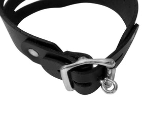 Silver O-Ring Cutout Leather Locking Collar