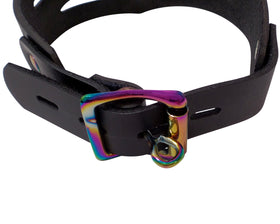 Rainbow O-Ring Cutout Leather Locking Collar