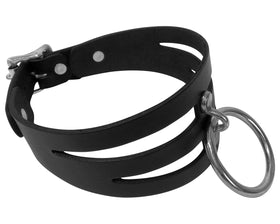 Silver O-Ring Cutout Leather Locking Collar