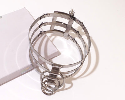 3 Ring Stainless Steel Locking Adjustable BDSM Posture Collar, Neck Cage