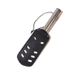 Slotted Leather Spanking Paddle with Steel Handle