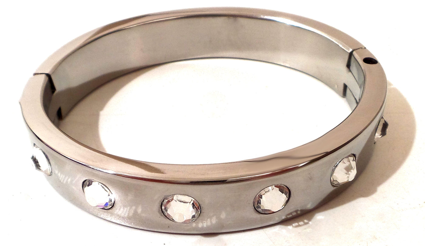 Crystal-Studded Stainless Steel Locking Bracelet