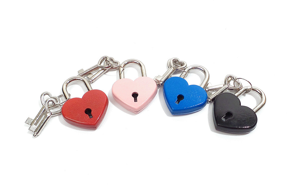 Mini Heart Padlock with One Key - Available Colors: Red, Pink, Blue and Black