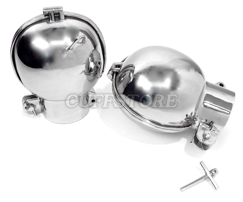 Pair of stainless steel bondage mittens with Allen-style key