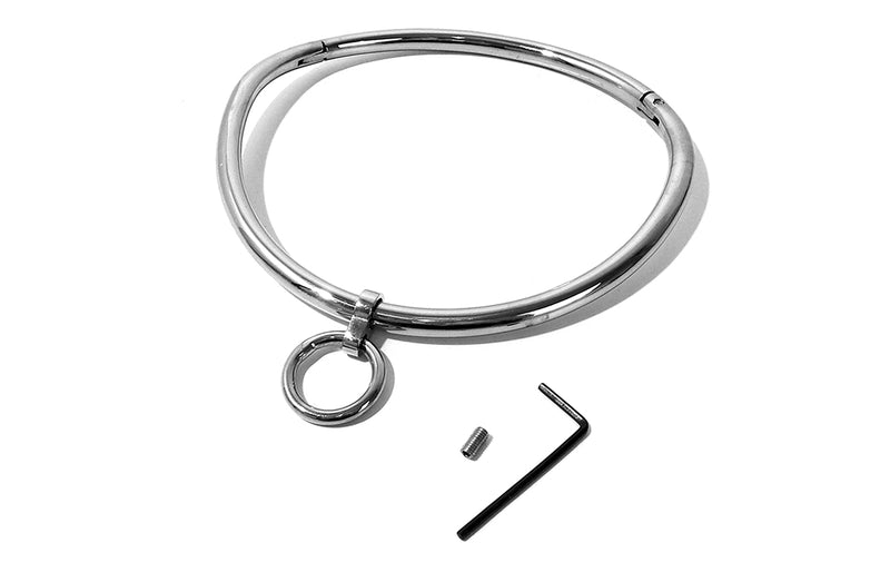 Curved Stainless Steel Bondage Collar with Single Ring Multiple Sizes Satin or Polished Finish