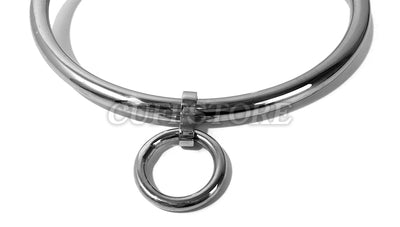 Curved Stainless Steel Bondage Collar with Single Ring Multiple Sizes Satin or Polished Finish