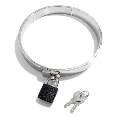 Locking Adult Bondage Restraint Flat Stainless Steel Choker Collar with Padlock Multiple Sizes