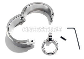 Open stainless steel cuff with ring, screws, and Allen key