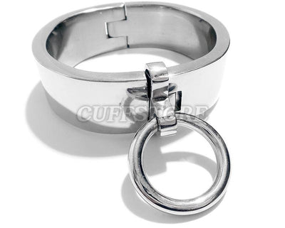 Locking Stainless Steel Flat Bondage Cuffs (Wrist Handcuffs) With Removable Ring - Multiple Sizes Available