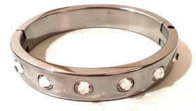 Crystal-Studded Stainless Steel Locking Bracelet