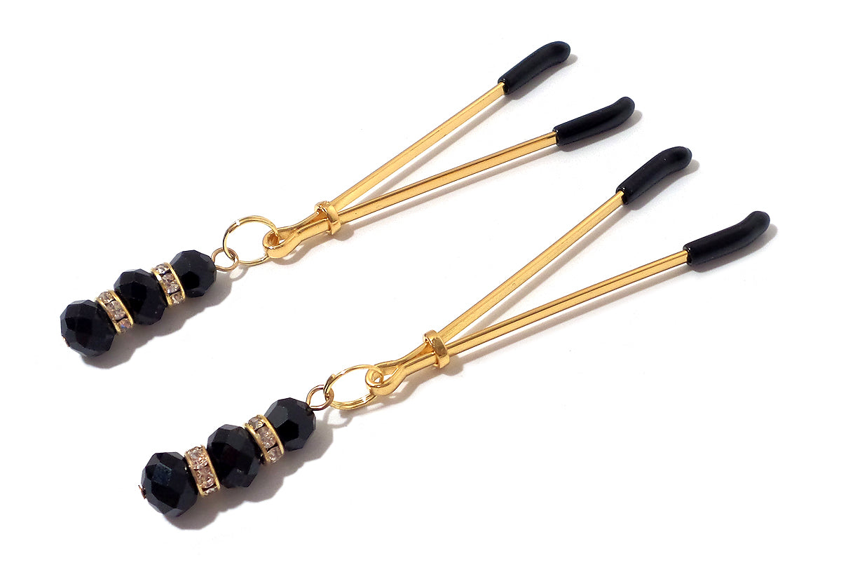 Black Crystal Beaded Adjustable Nipple Clamps