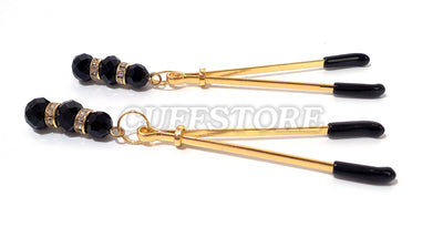 Adjustable Black Crystal Beaded Gold or Silver Nipple Clamps