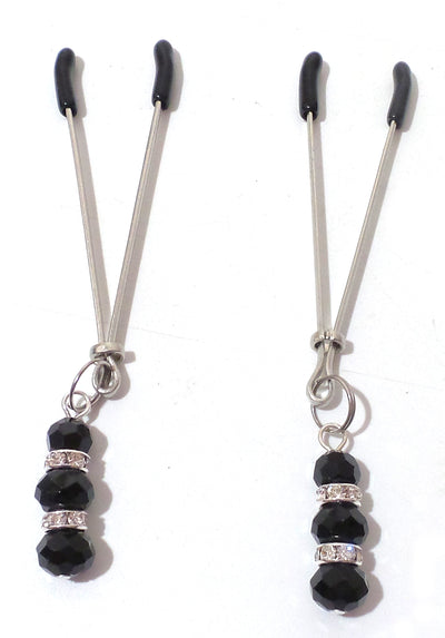 Adjustable Black Crystal Beaded Gold or Silver Nipple Clamps