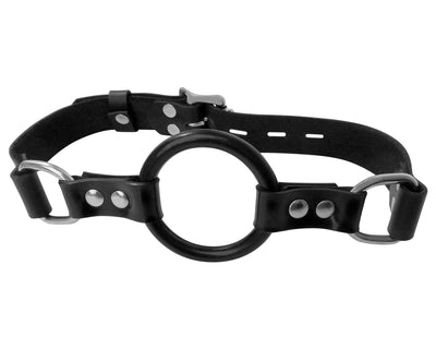 Deluxe Leather Lockable Ring Gag, Ball Gag, Open Mouth, With Adjustable Leather Strap and a Lockable Buckle