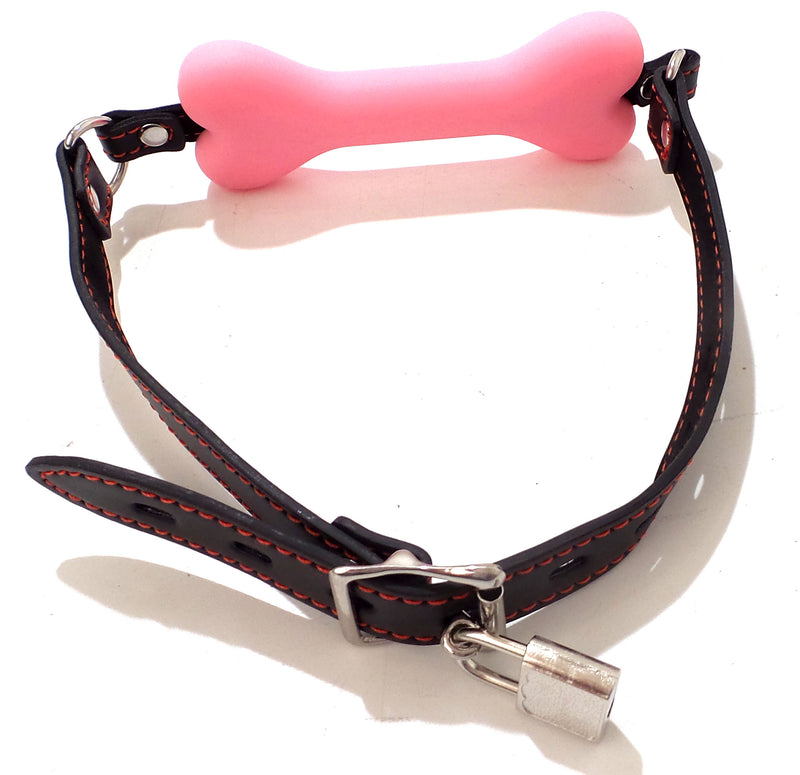 *Padlock Included* Locking Silicone Bone Gag Pink with Black Strap