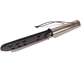 Slotted Leather Spanking Paddle with Steel Handle