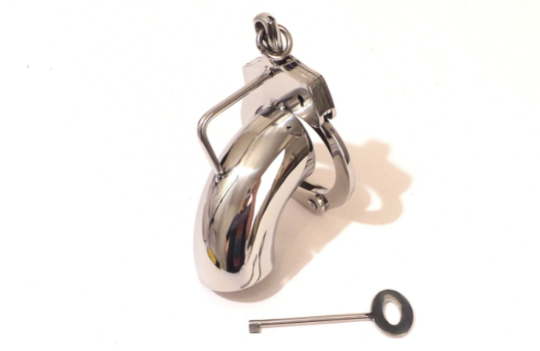 Stainless Steel Locking Male Chastity Device with Locking Handcuff for CBT