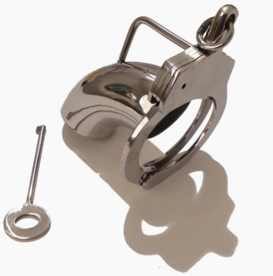 Stainless Steel Locking Male Chastity Device with Locking Handcuff for CBT