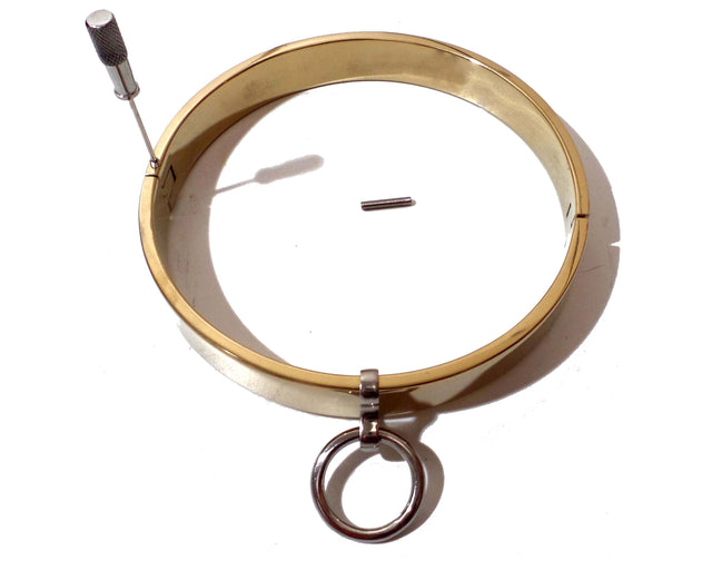 Gold Flat Locking Slave Collar with Removable O-Ring