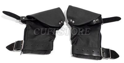 Soft Faux Leather Black Glove Fist Mitt Restraint with Adjustable Buckles