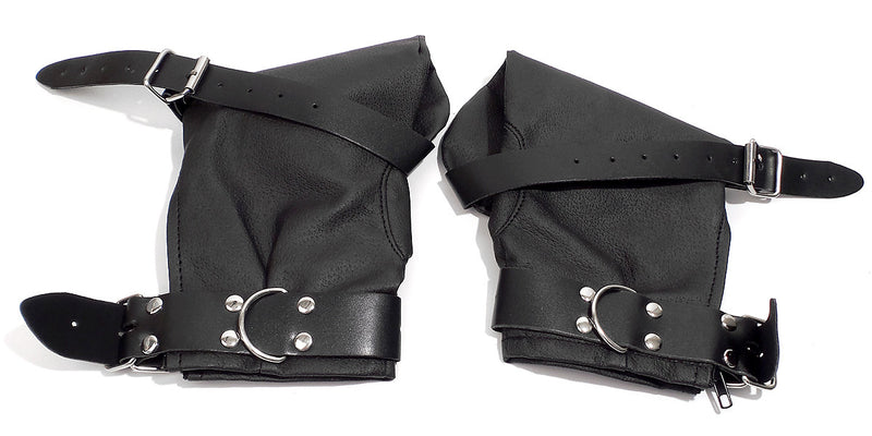 Black Faux Leather Bondage Fist Mitt Restraint with Adjustable Buckles