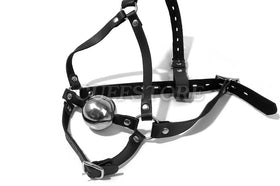 PU leather open-mouth harness ball gag laid flat